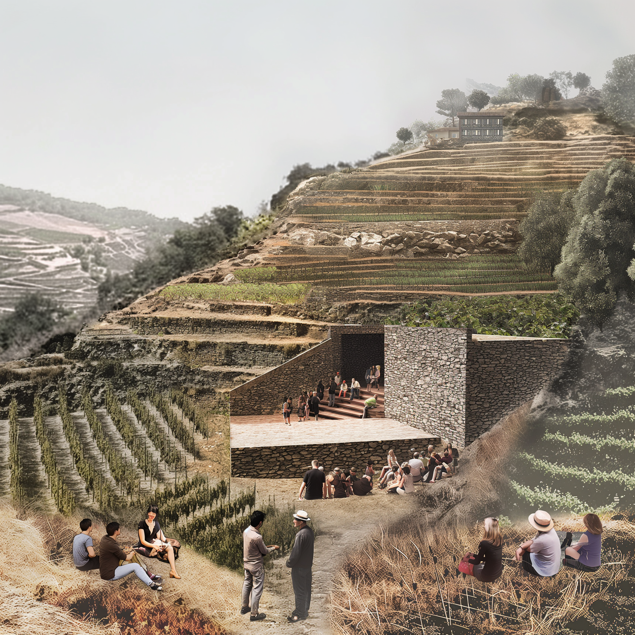 Photomontage of the garden design in Ribeira Sacra